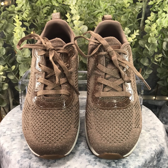 Skechers BOBS Taupe Sparkle Mesh Fabric Athletic Lace-ups WMS 7.5M✨Like NEW✨ - Picture 2 of 10